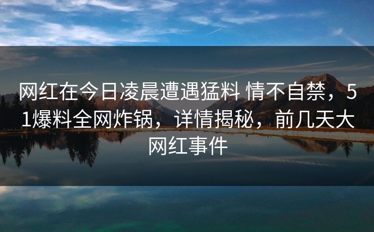 网红在今日凌晨遭遇猛料 情不自禁，51爆料全网炸锅，详情揭秘，前几天大网红事件